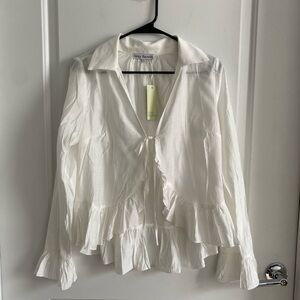 Gray Bandit Elegant White Ruffle Top